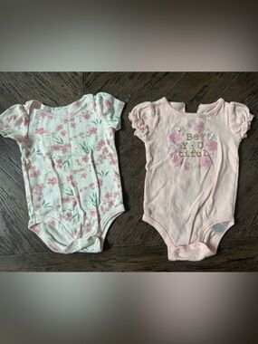 Baby Starters Pink & White Floral Puff-Sleeve One-Pieces - Set of 2